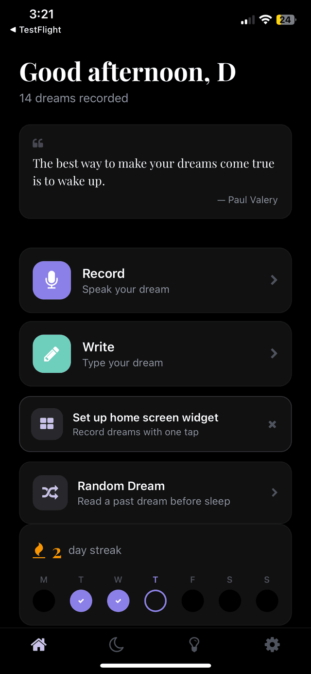 DreamScribe home screen widget — record your dream with one tap