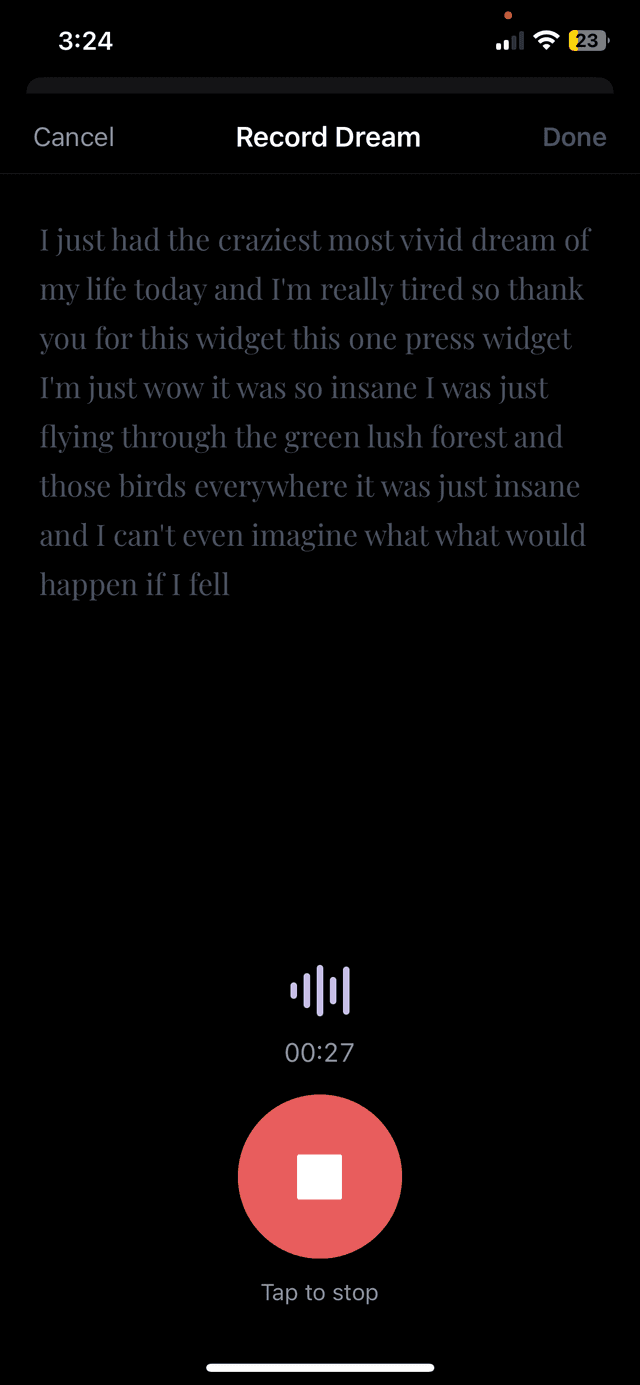 DreamScribe voice recording in progress